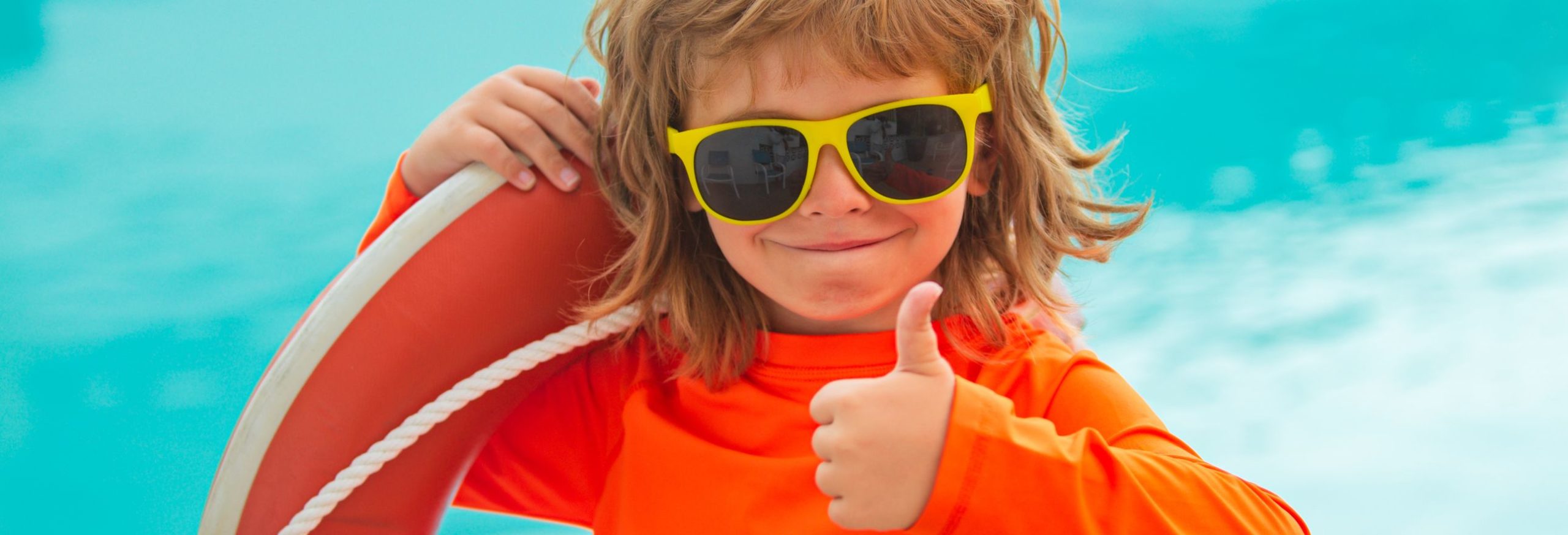 Little,Lifeguard,Show,Thumb,Up,,Ok.,Summer,Kids,Holidays.,Happy